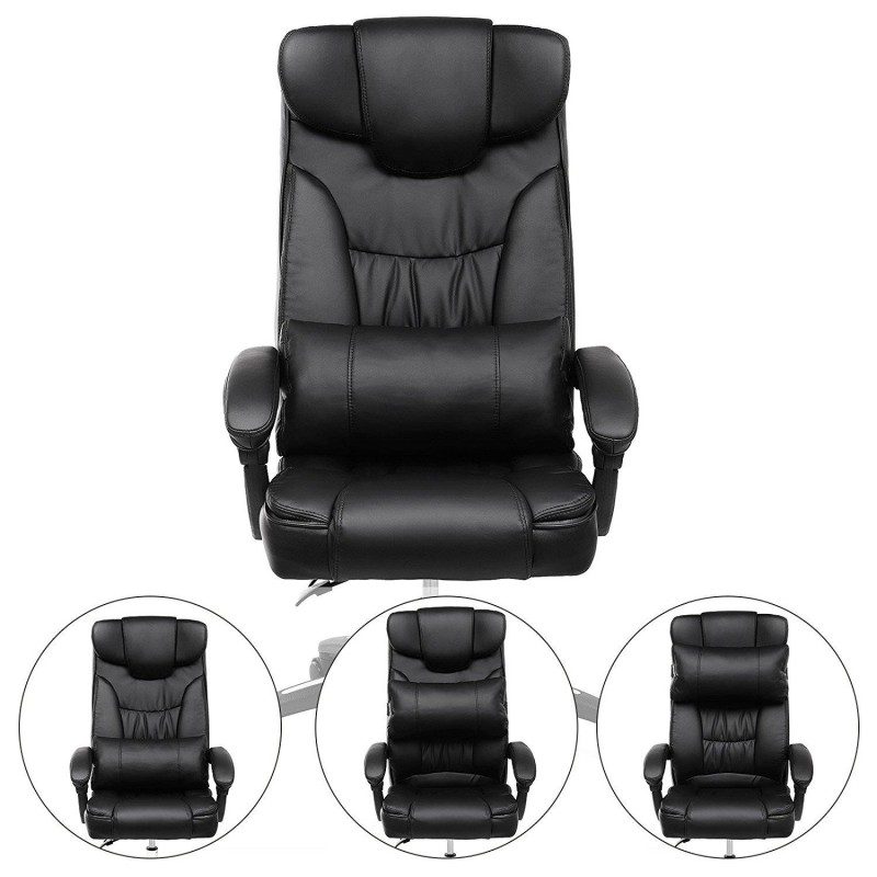 Sillón de oficina BONY, gran acolchado, reclinable, en piel negra