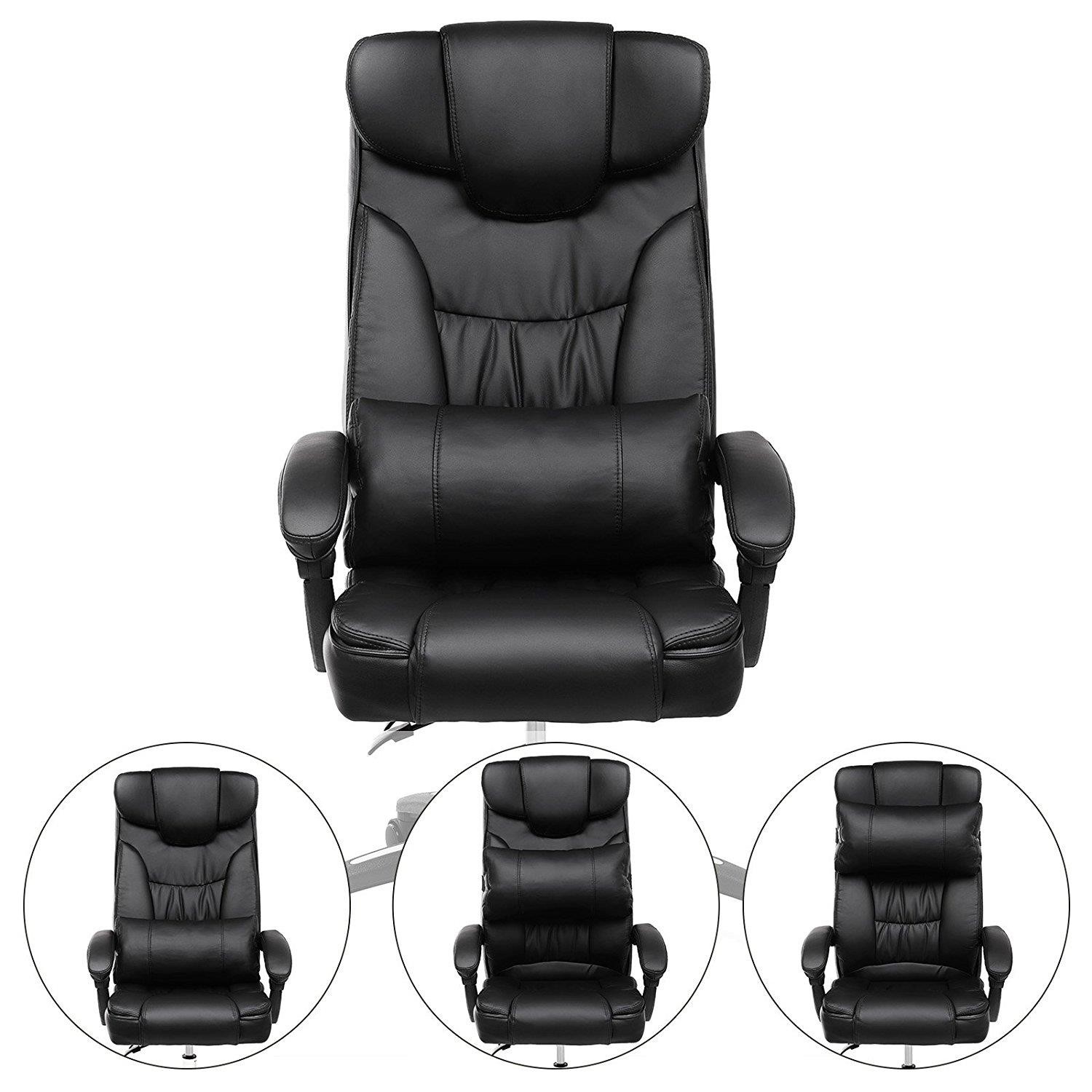Sillón de Oficina BONY, Grueso Acolchado, Reclinable hasta 135º, en Piel color Negro