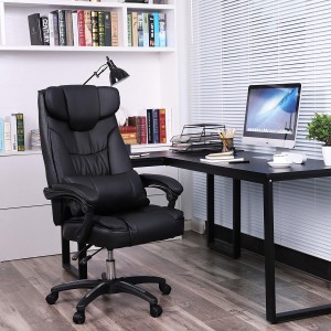 Sillón de oficina BONY, gran acolchado, reclinable, en piel negra