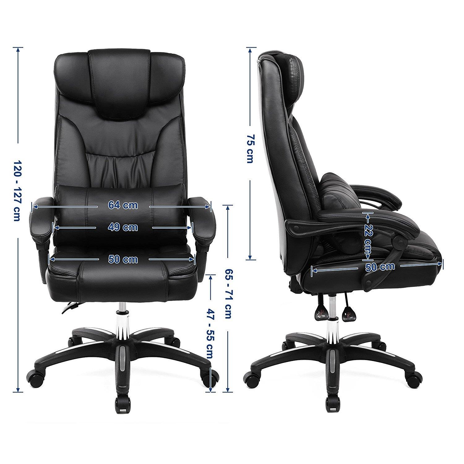 Sillón de Oficina BONY, Grueso Acolchado, Reclinable hasta 135º, en Piel color Negro