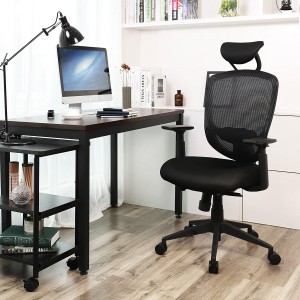 Silla ergonómica VAGU, soporte lumbar, en malla color negro