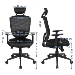 Silla ergonómica VAGU, soporte lumbar, en malla color negro