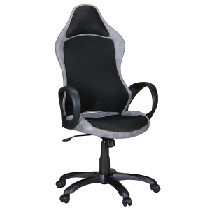 Silla de Oficina ROSENBER, diseño deportivo, en piel gris y malla transpirable negra