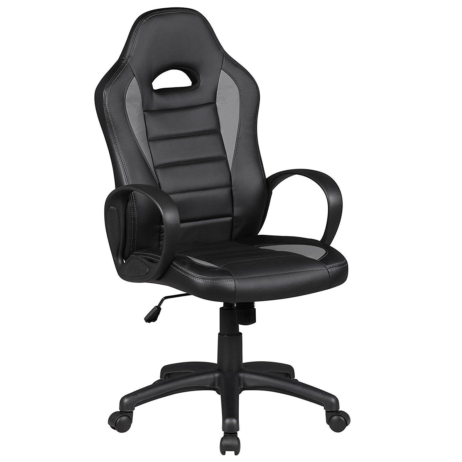 Silla Gaming CHAM, Diseño Deportivo, Gran Confort, en Piel Negra y Blanca