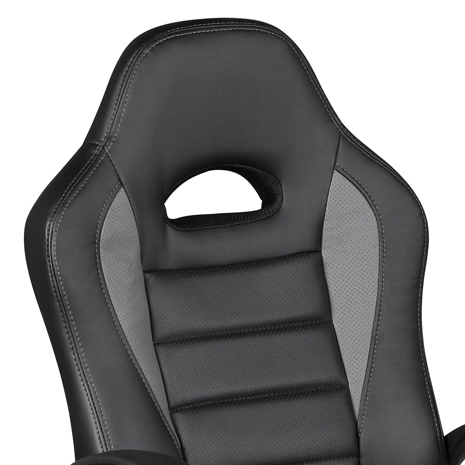 Silla Gaming CHAM, Diseño Deportivo, Gran Confort, en Piel Negra y Blanca