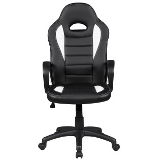 Silla gaming CHAM, diseño deportivo, color negro y blanco 2