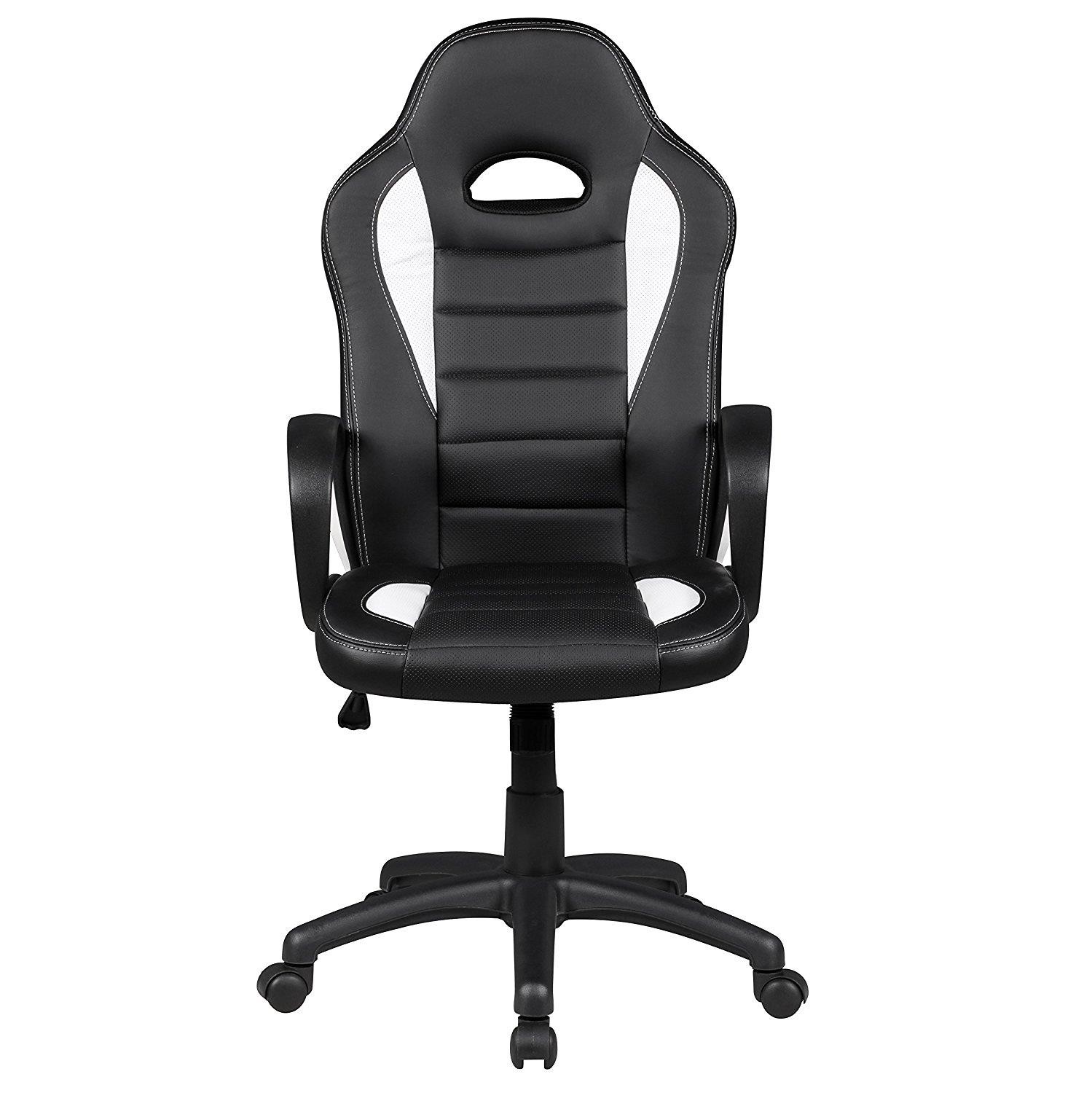 Silla Gaming CHAM, Diseño Deportivo, Gran Confort, en Piel Negra y Blanca