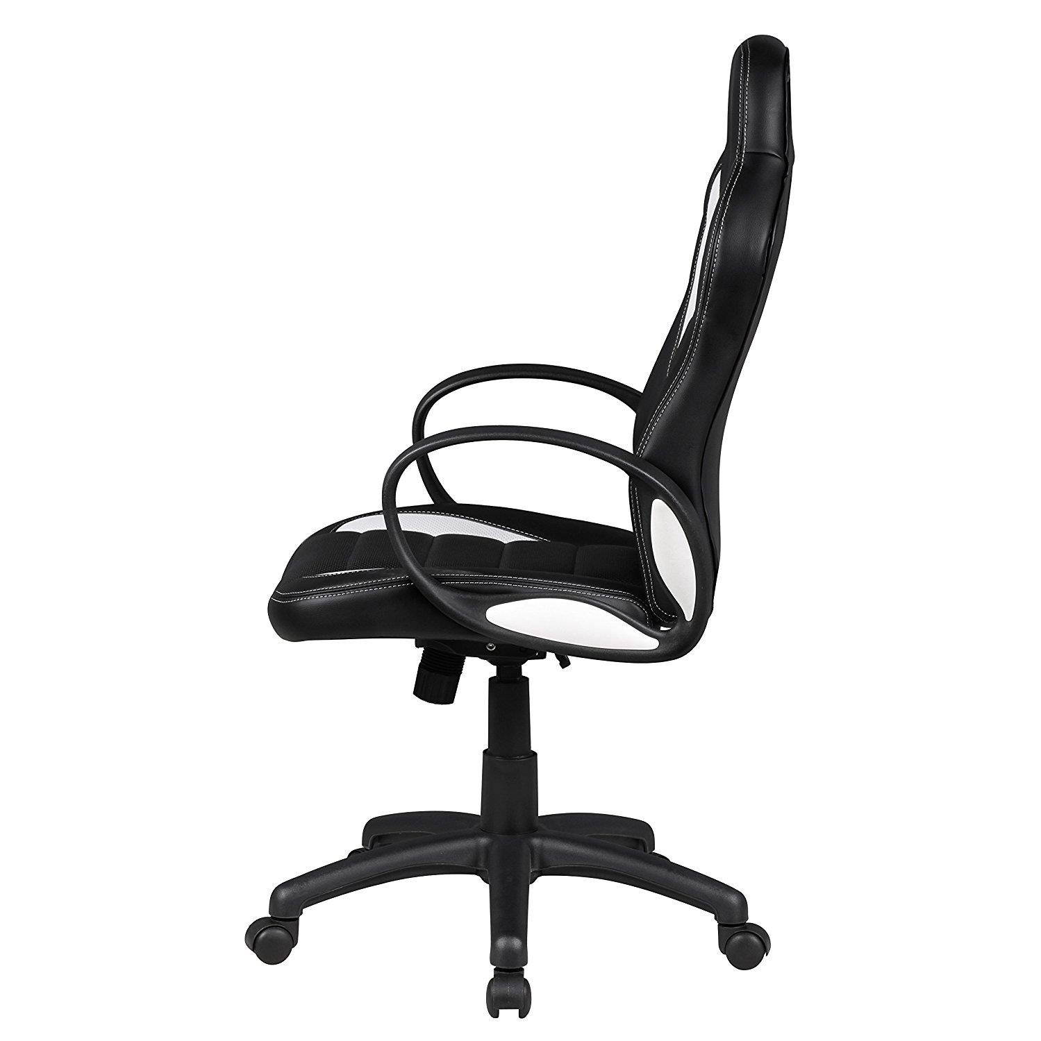 Silla Gaming CHAM, Diseño Deportivo, Gran Confort, en Piel Negra y Blanca