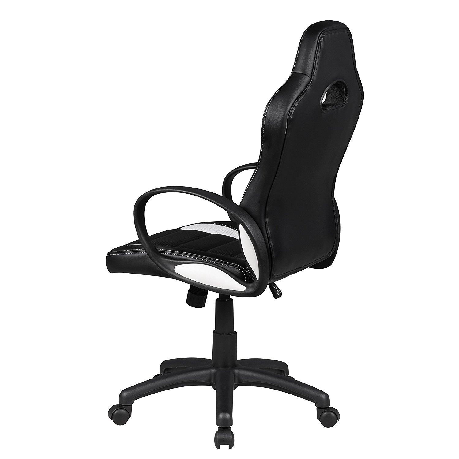 Silla Gaming CHAM, Diseño Deportivo, Gran Confort, en Piel Negra y Blanca