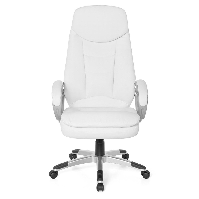 Sillón de oficina NAILA, gran acolchado, en piel color blanco