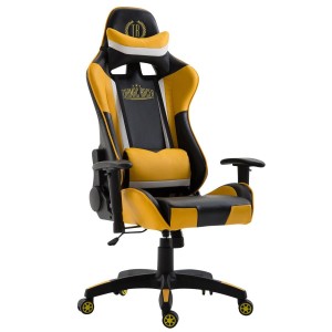 Silla gaming JEMEX, reclinable, con cojines, en piel color negro/amarillo