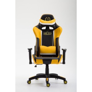 Silla gaming JEMEX, reclinable, con cojines, en piel color negro/amarillo