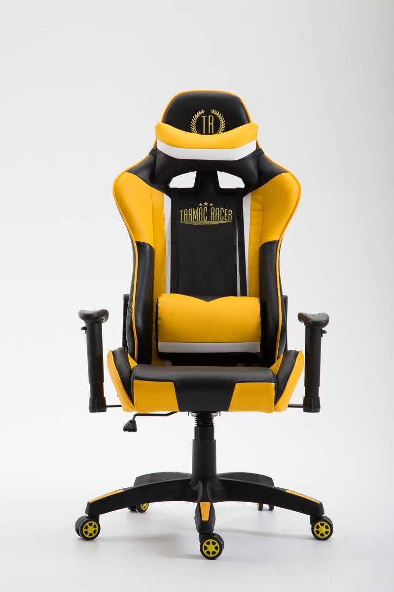 Silla Gaming JEMEX, Respaldo Reclinable, Cojines Incluidos, en Piel Negro/Amarillo