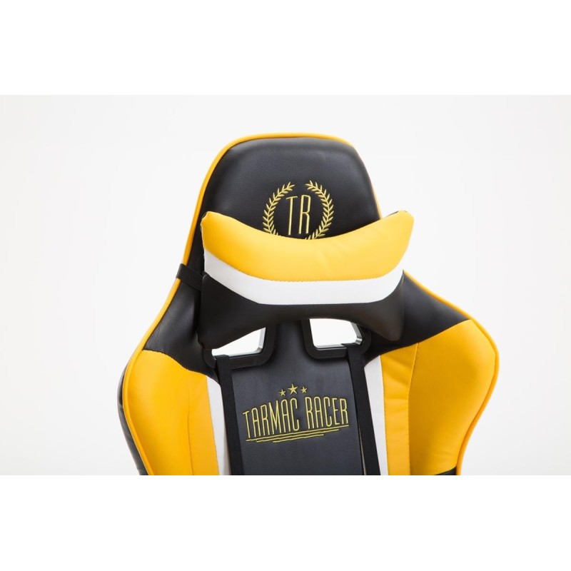 Silla gaming JEMEX, reclinable, con cojines, en piel color negro/amarillo