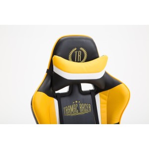Silla gaming JEMEX, reclinable, con cojines, en piel color negro/amarillo
