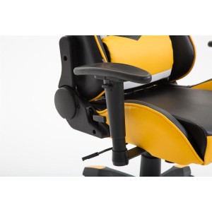 Silla gaming JEMEX, reclinable, con cojines, en piel color negro/amarillo