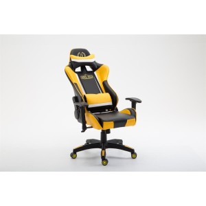 Silla gaming JEMEX, reclinable, con cojines, en piel color negro/amarillo
