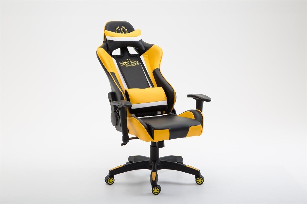 Silla Gaming JEMEX, Respaldo Reclinable, Cojines Incluidos, en Piel Negro/Amarillo