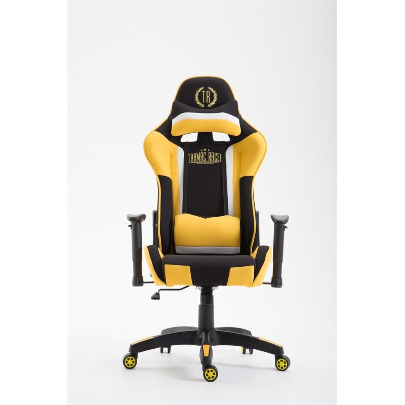 Silla gaming JEMEX TELA, reclinable, con cojines, en color negro/amarillo