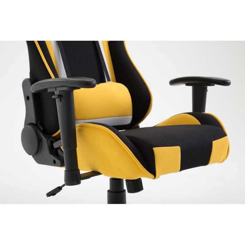 Silla gaming JEMEX TELA, reclinable, con cojines, en color negro/amarillo