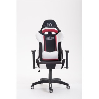 Silla gaming JEMEX TELA, reclinable, con cojines, en color negro/blanco 2