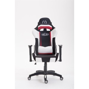 Silla gaming JEMEX TELA, reclinable, con cojines, en color negro/blanco