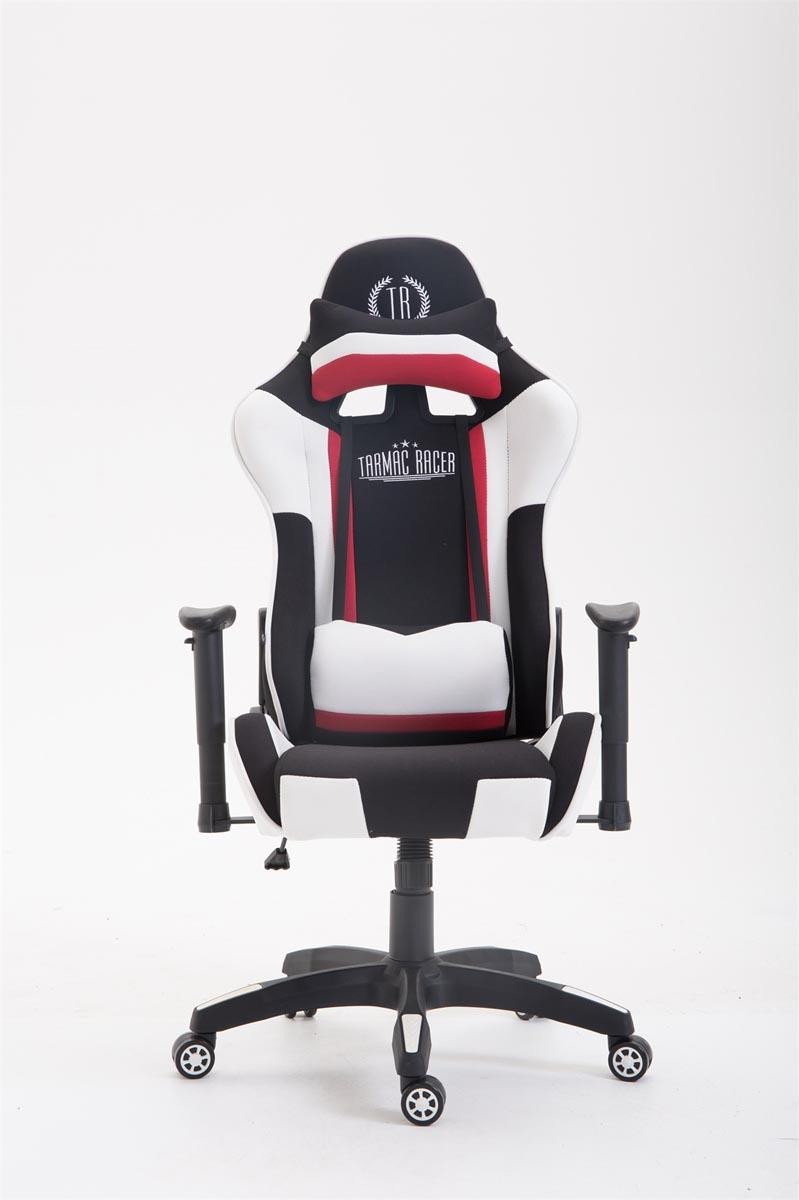 Silla Gaming JEMEX TELA, Respaldo Reclinable, Cojines Incluidos, en Negro/Blanco