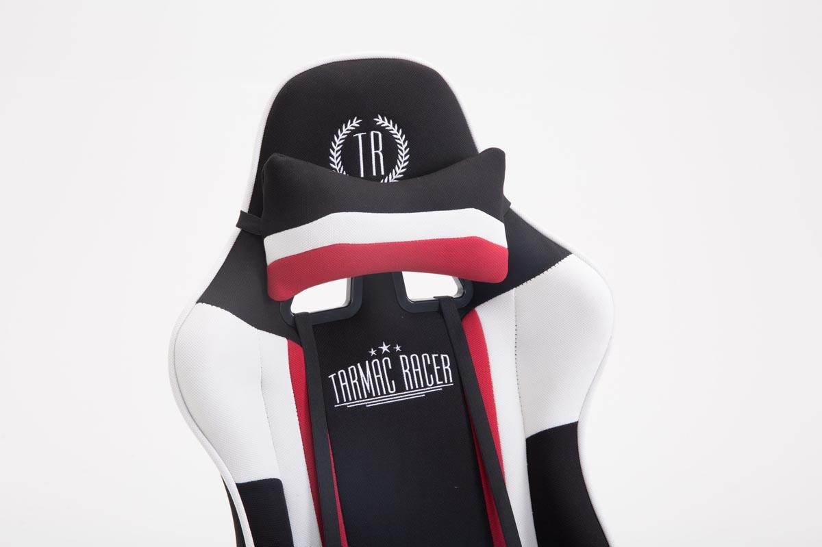 Silla Gaming JEMEX TELA, Respaldo Reclinable, Cojines Incluidos, en Negro/Blanco