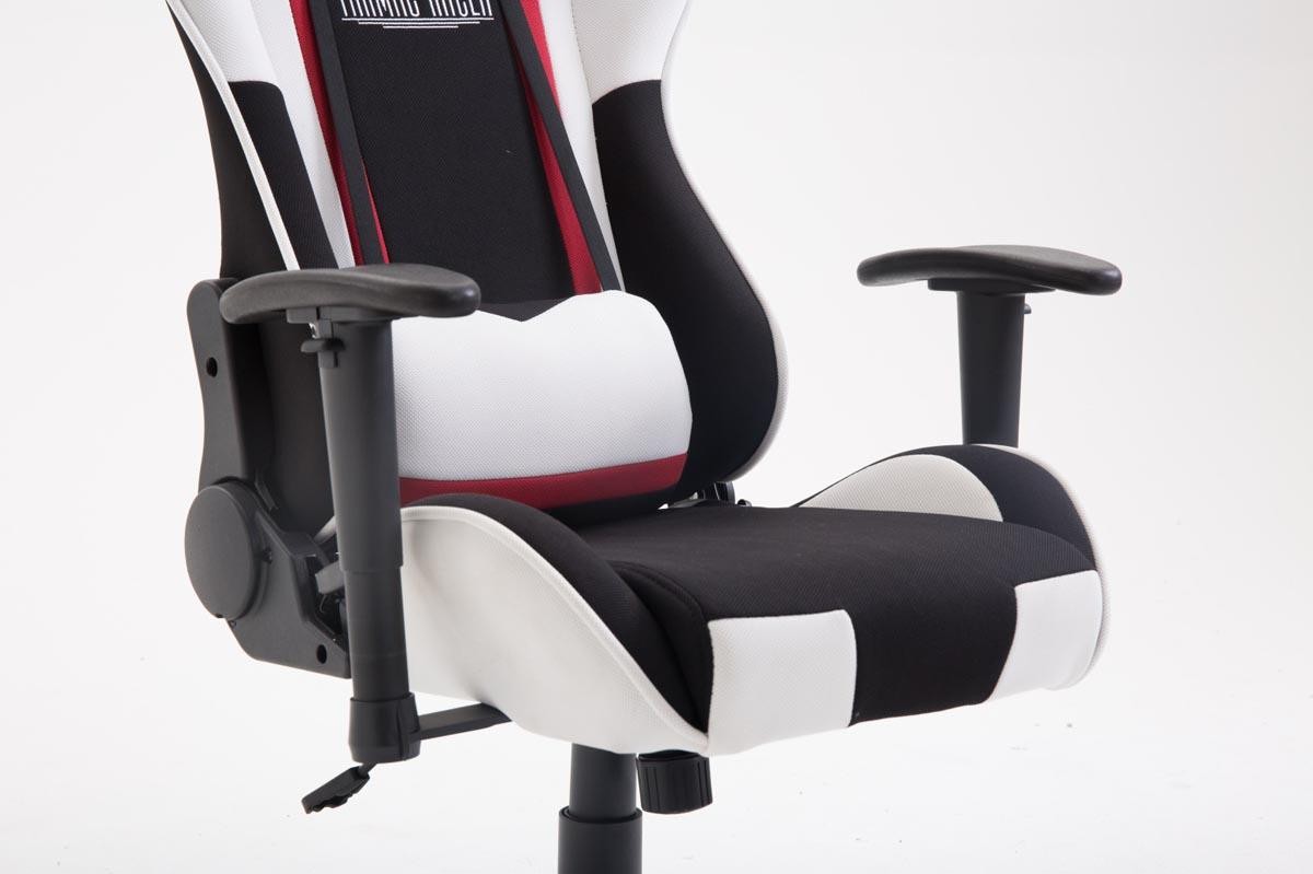 Silla Gaming JEMEX TELA, Respaldo Reclinable, Cojines Incluidos, en Negro/Blanco