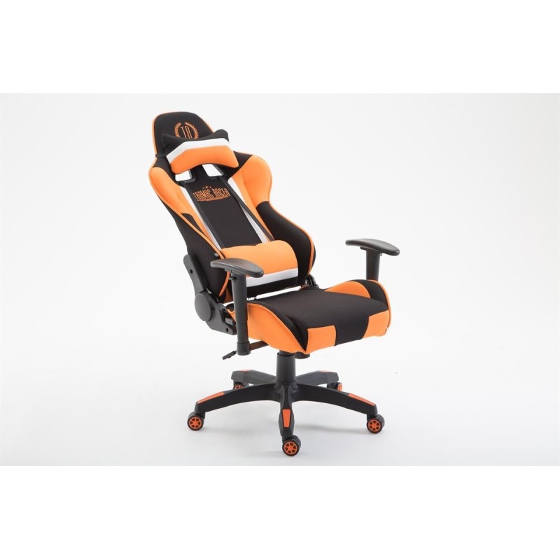 Silla gaming JEMEX TELA, reclinable, con cojines, en color negro/naranja