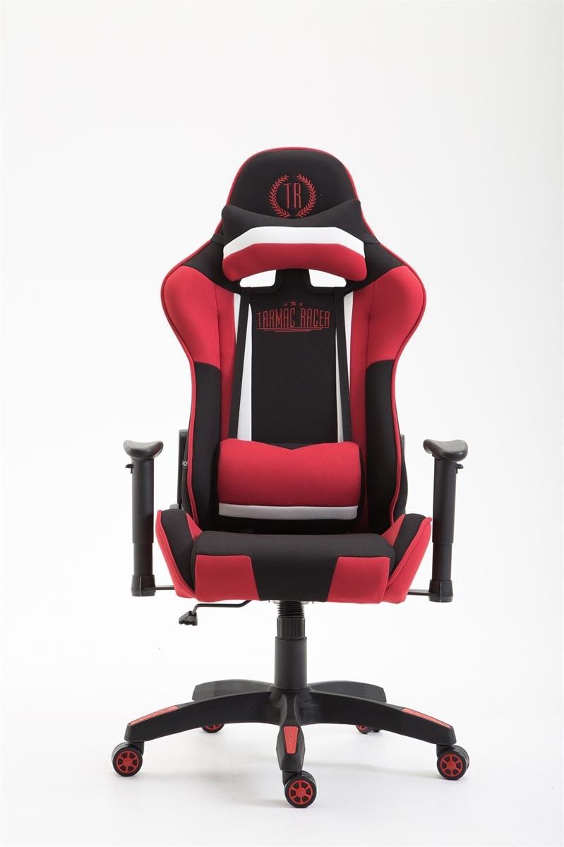 Silla Gaming JEMEX TELA, Respaldo Reclinable, Cojines Incluidos, en Negro/Rojo