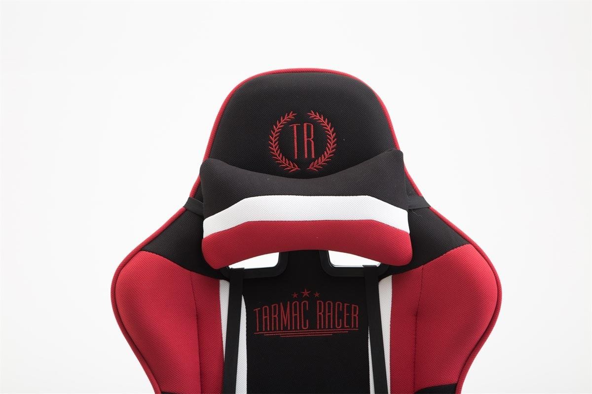 Silla Gaming JEMEX TELA, Respaldo Reclinable, Cojines Incluidos, en Negro/Rojo