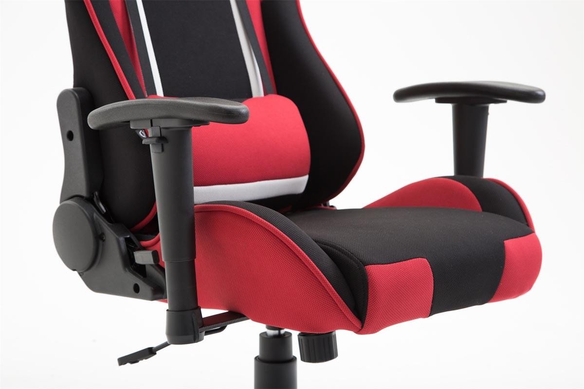 Silla Gaming JEMEX TELA, Respaldo Reclinable, Cojines Incluidos, en Negro/Rojo