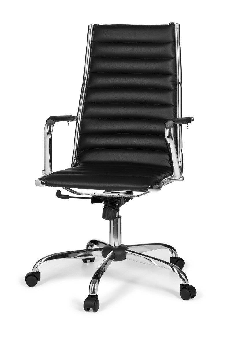 Silla de Diseño MENGEN, Estructura Metálica, Piel Con Costuras, Color Negro