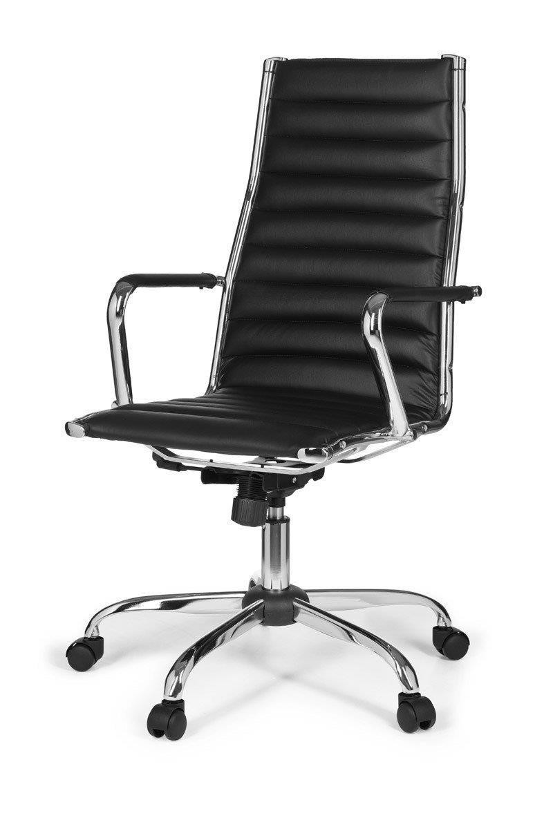 Silla de Diseño MENGEN, Estructura Metálica, Piel Con Costuras, Color Negro