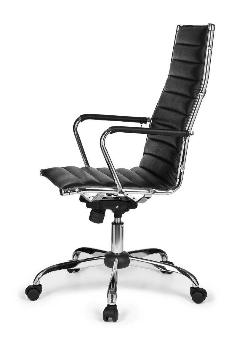 Silla de Diseño MENGEN, Estructura Metálica, Piel Con Costuras, Color Negro