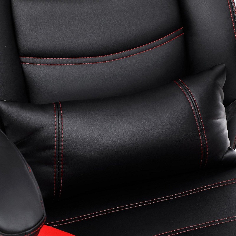 Silla gaming MORGA, reposapiés extensible, cojín lumbar, en negro y rojo