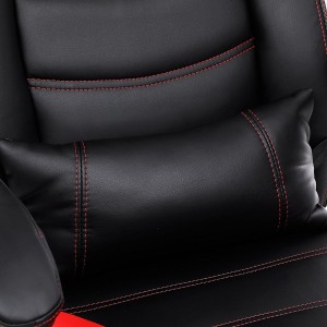 Silla gaming MORGA, reposapiés extensible, cojín lumbar, en negro y rojo