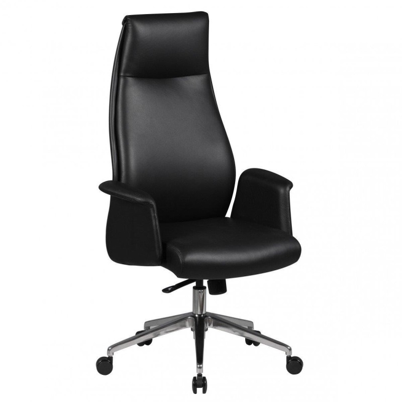 Sillón de oficina FRANKI, elegante diseño, en piel natural negra