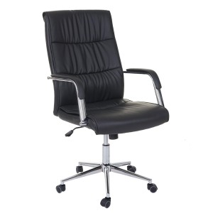 Silla de oficina BIMBA, base de metal, piel negra