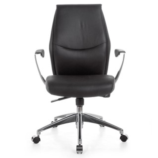 Silla de oficina SAJONIA 10, elegante diseño, en piel natural negra 2
