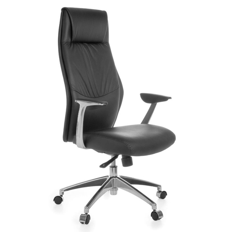 Sillón de oficina SAJONIA, elegante diseño, en piel natural negra