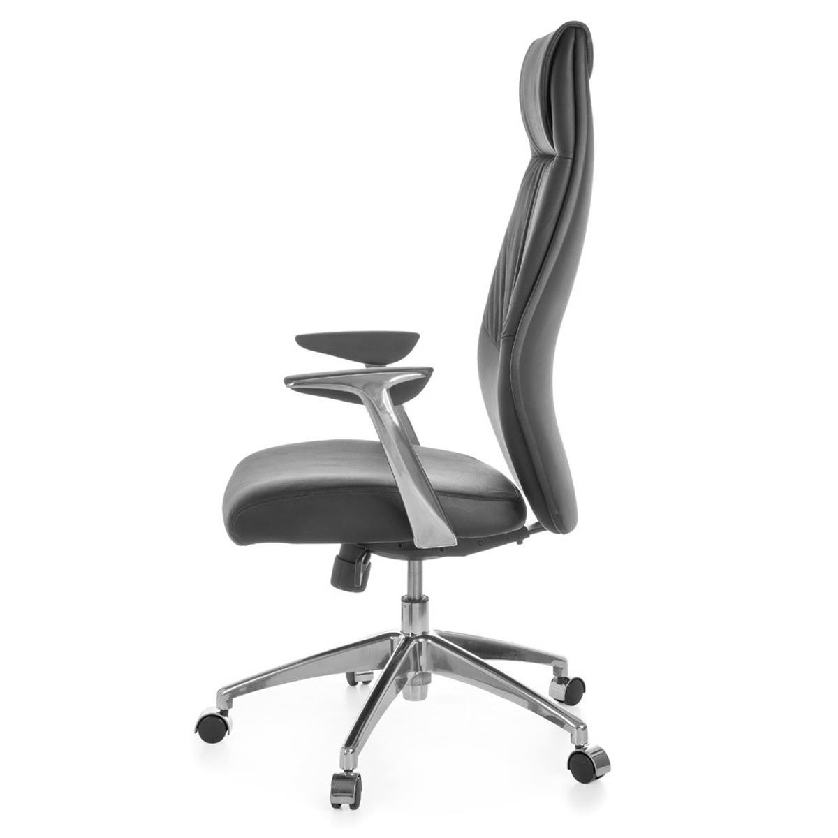 Sillón de Oficina SAJONIA, Elegante Diseño, Grueso Acolchado, en Piel Natural color Negro
