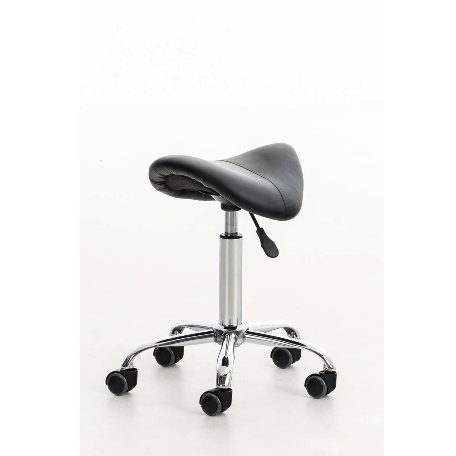 Taburete de Trabajo RESO, Forma Ergonómica, Gran Acolchado, Piel Negra