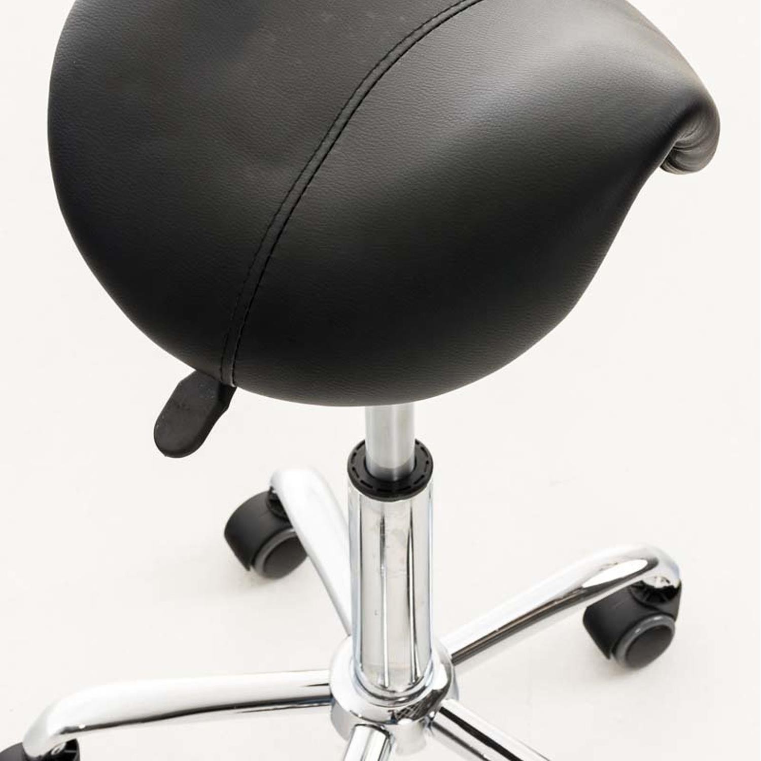 Taburete de Trabajo RESO, Forma Ergonómica, Gran Acolchado, Piel Negra
