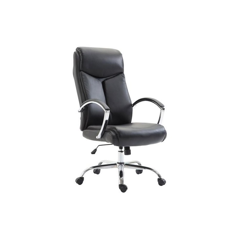 Silla de oficina BAUDY, grueso acolchado, en piel color negro