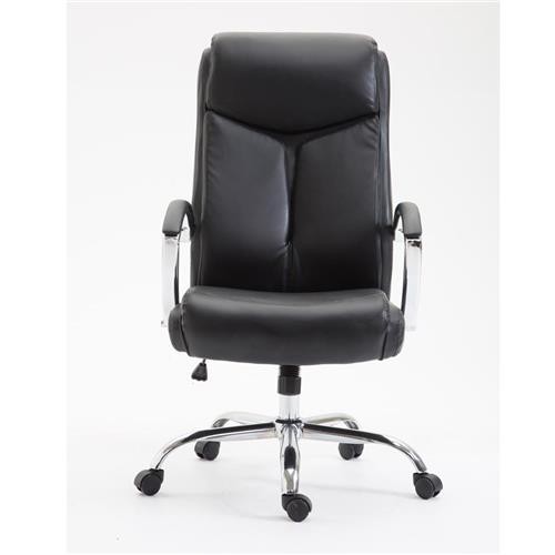 Silla de Oficina BAUDY, Grueso Acolchado, Base Metálica, Tapizada en Piel color Negro