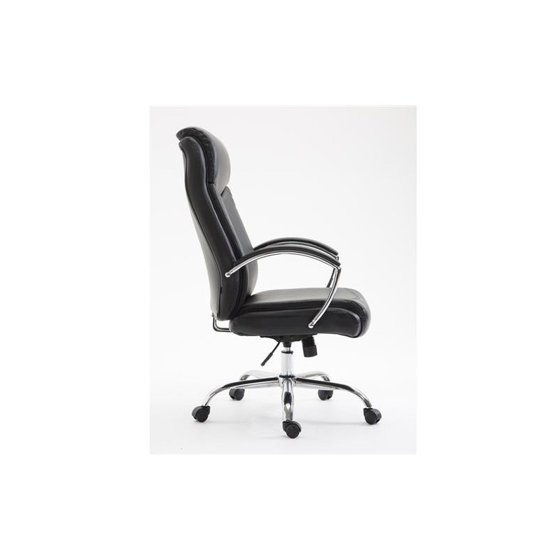 Silla de oficina BAUDY, grueso acolchado, en piel color negro