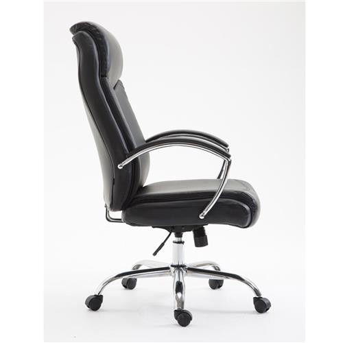 Silla de Oficina BAUDY, Grueso Acolchado, Base Metálica, Tapizada en Piel color Negro