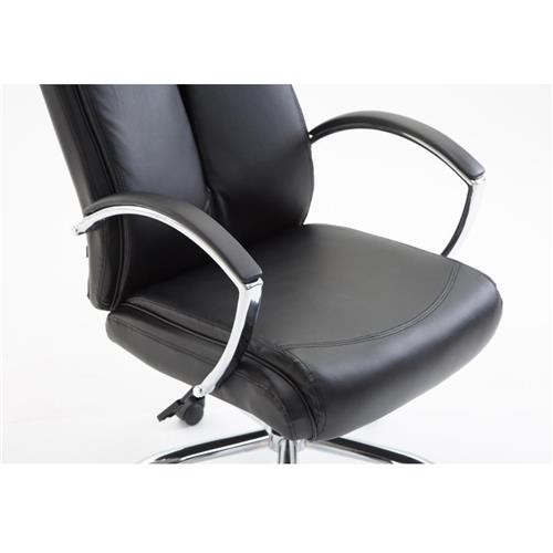 Silla de Oficina BAUDY, Grueso Acolchado, Base Metálica, Tapizada en Piel color Negro